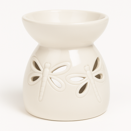 Ceramic Fragrance Burner: White Dragonfly Design