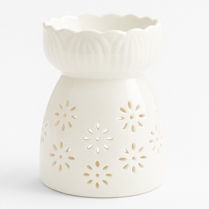 Ceramic Fragrance Burner: White Snowflake Narrow Top