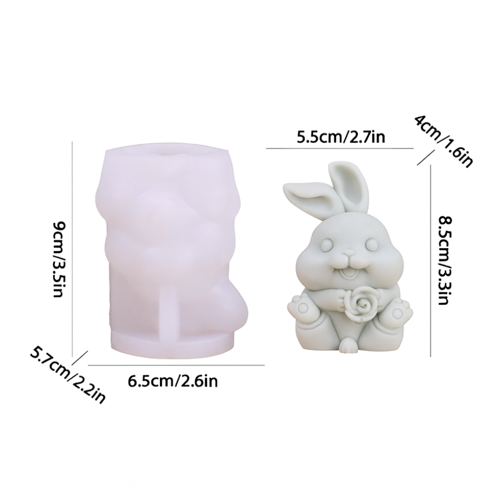 Mould Silicone, Bunny Holding Rose